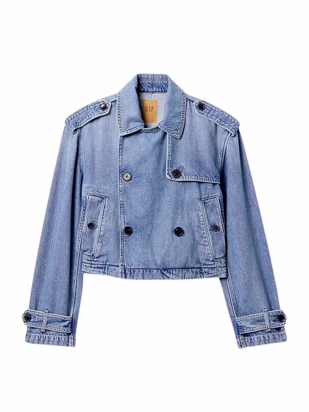NWT – Gap – UltraSoft Denim Crop Trench Jacket – Light Wash – Sz. XS